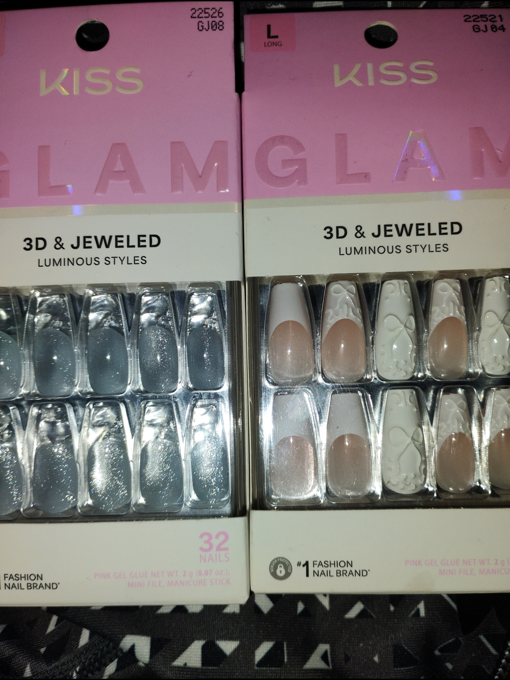 SET OF 2 KISS 3D & Jeweled Press-On Nails — Silver Ice and French. Gift Included
